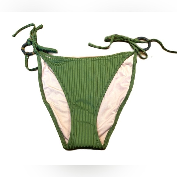NWT J. Crew Green Wide-Rib Curved-Waist Cheeky String Bikini Bottom w/ Rings, L - Picture 5 of 14
